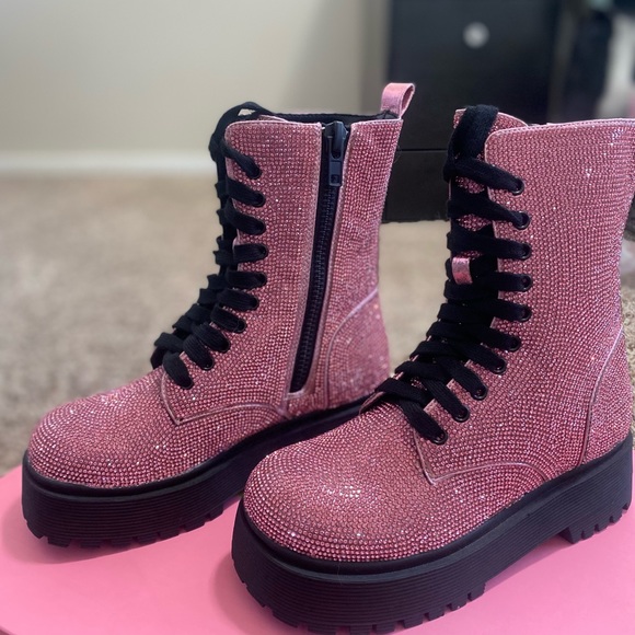 Sugar Thrillz Shoes Sugar Thrillz Pink Glitter Combat Boots Poshmark